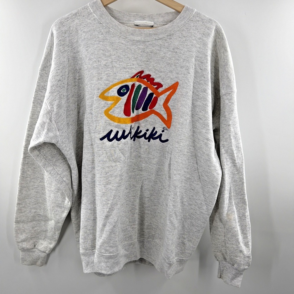 Vtg Sgt. Leisure Waikiki Sweatshirt Crewneck Gray Fish Y2K Hawaii Surf Men XL